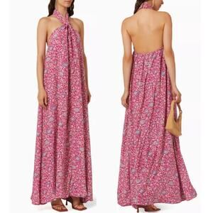 Natalie Martin Astrid Silk Floral Halter Maxi Dress Fuchsia Pink Size Small NWT
